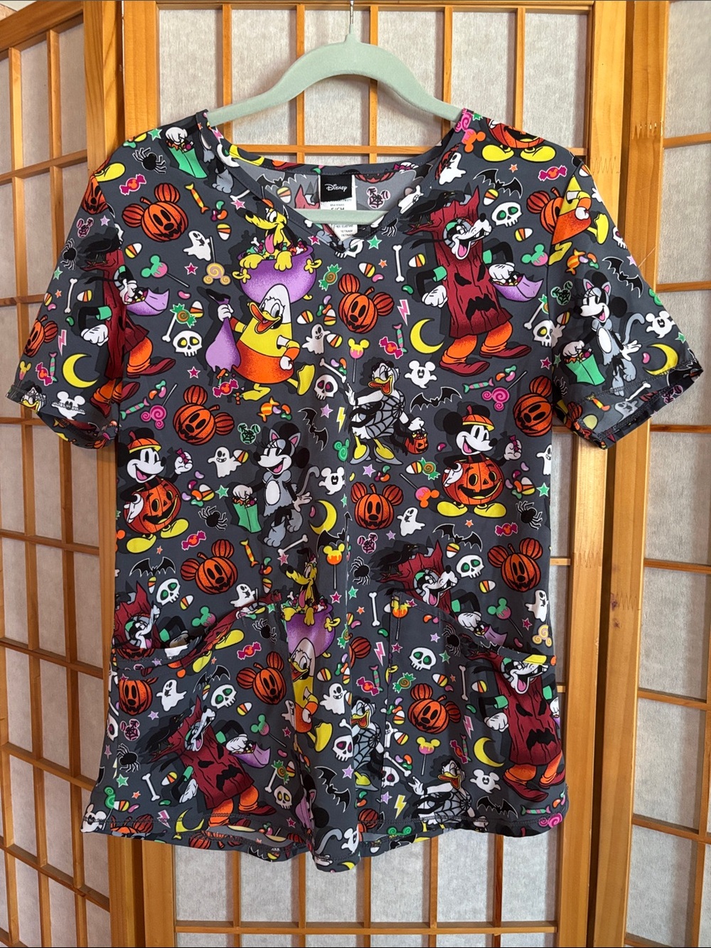 Disney Gray Halloween Character Print Scrub Top